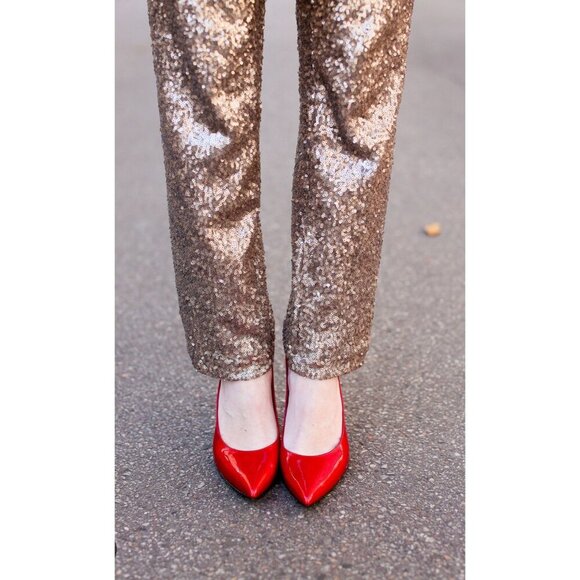 Ann Taylor Sequin Dress Pants  Copper Gold SZ 0 - Picture 3 of 11